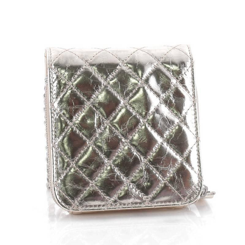 Women's or Men's Chanel Wallet on Chain Flap Quilted Metallic Calfskin Mini