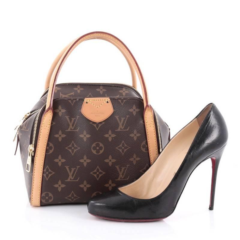 This authentic Louis Vuitton Marais Handbag Monogram Canvas BB is a re-styling of the classic bowling bag that show casual and chic style made perfect for everyday life. Crafted with brand's iconic brown monogram coated canvas, this bag features