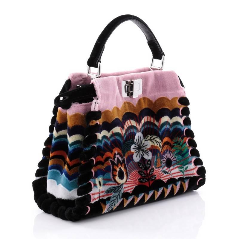 Fendi Peekaboo Handbag Embroidered Velvet Mini In Good Condition In NY, NY