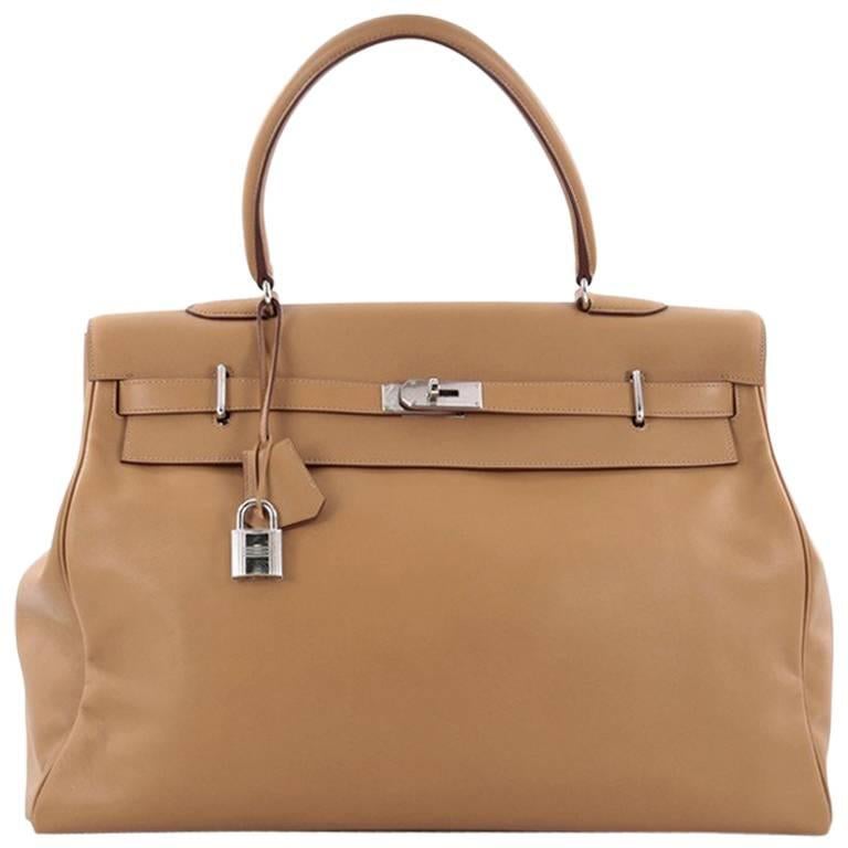 Hermes Kelly Relax Handbag Biscuit Swift with Palladium Hardware 50