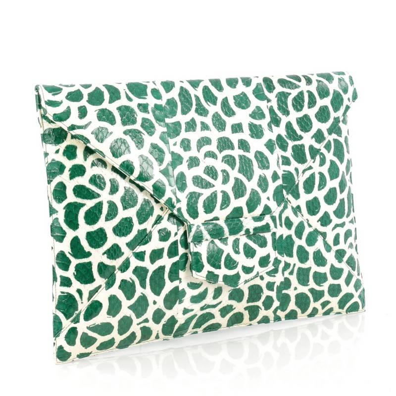 Oscar de la Renta Grafton Flat Envelope Clutch Printed Snakeskin Large In Good Condition In NY, NY