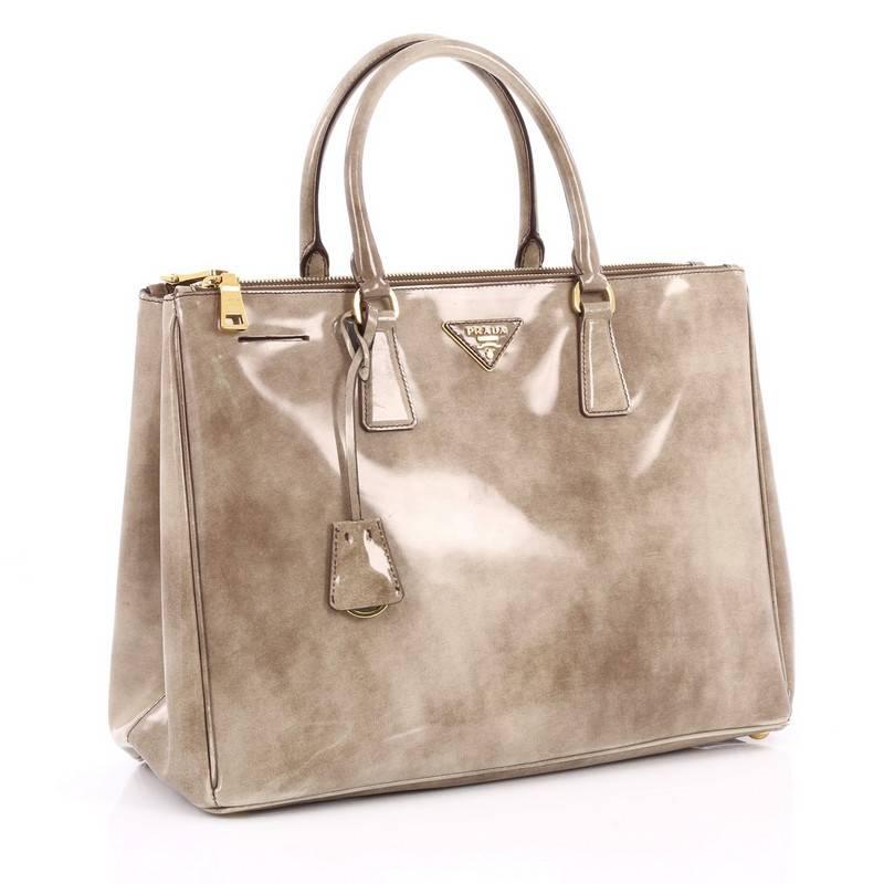 Prada Double Zip Lux Tote Spazzolato Leather Medium In Good Condition In NY, NY