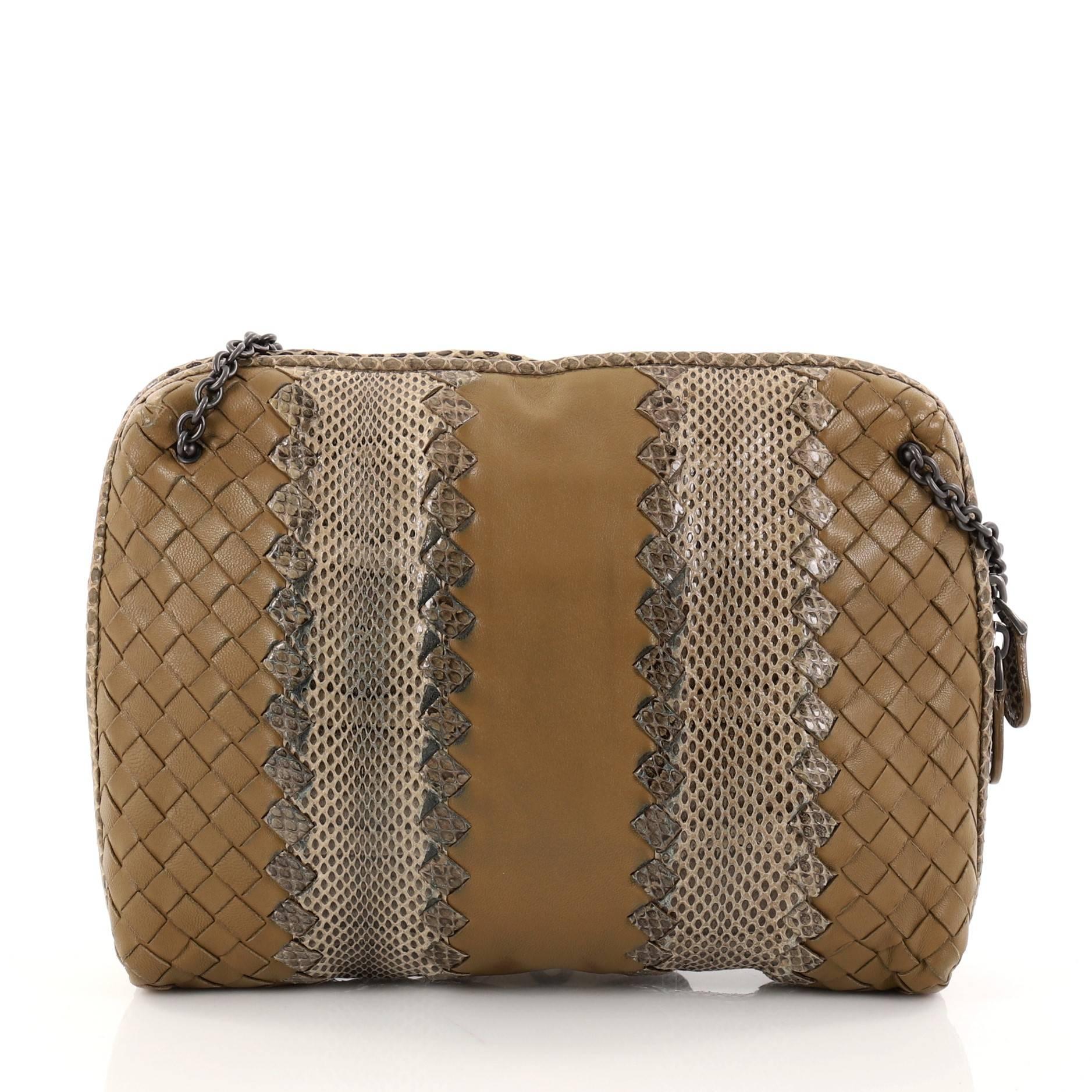 Bottega Veneta Chain Crossbody Bag Intrecciato Nappa and Snakeskin Small In Fair Condition In NY, NY