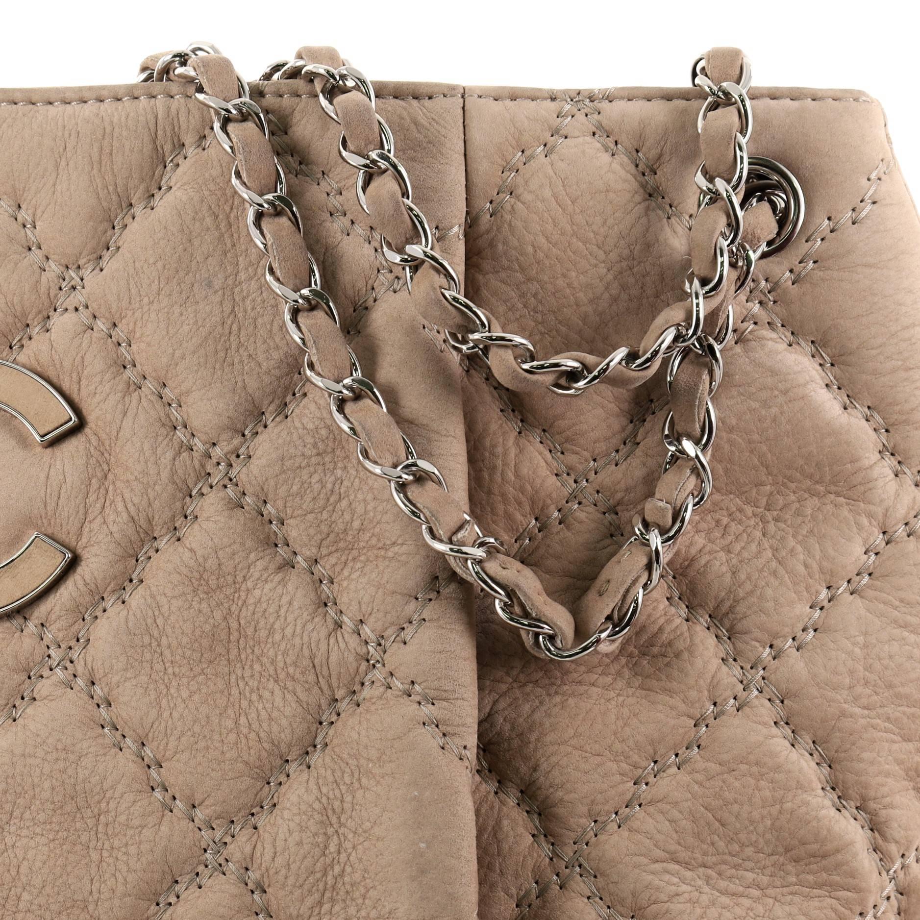 Chanel Double Stitch Hampton Shoulder Bag Quilted Nubuck Large 2