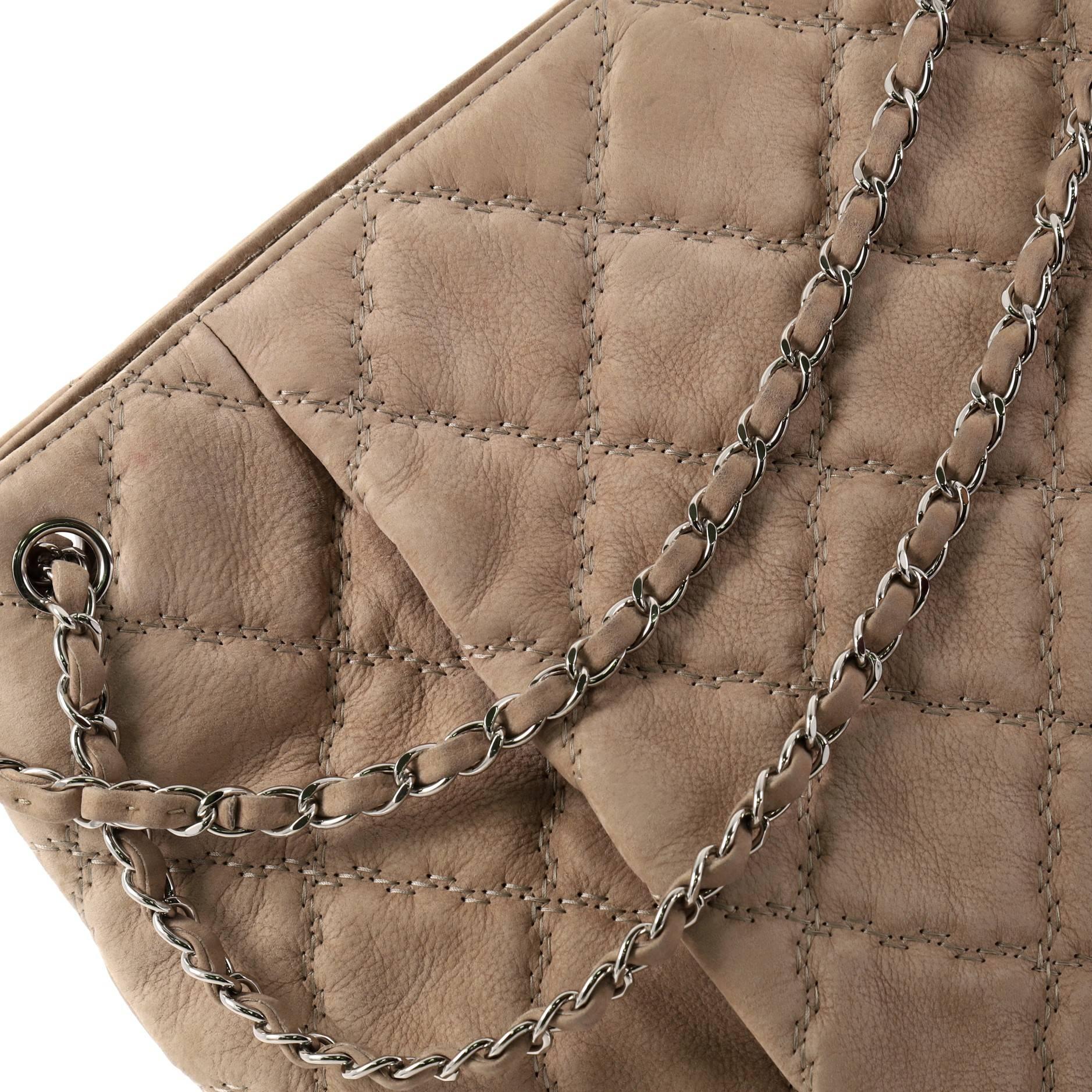 Chanel Double Stitch Hampton Shoulder Bag Quilted Nubuck Large 4