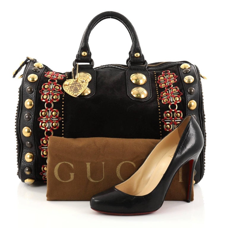 Gucci Babouska Boston Bag Embellished Suede Large at 1stdibs