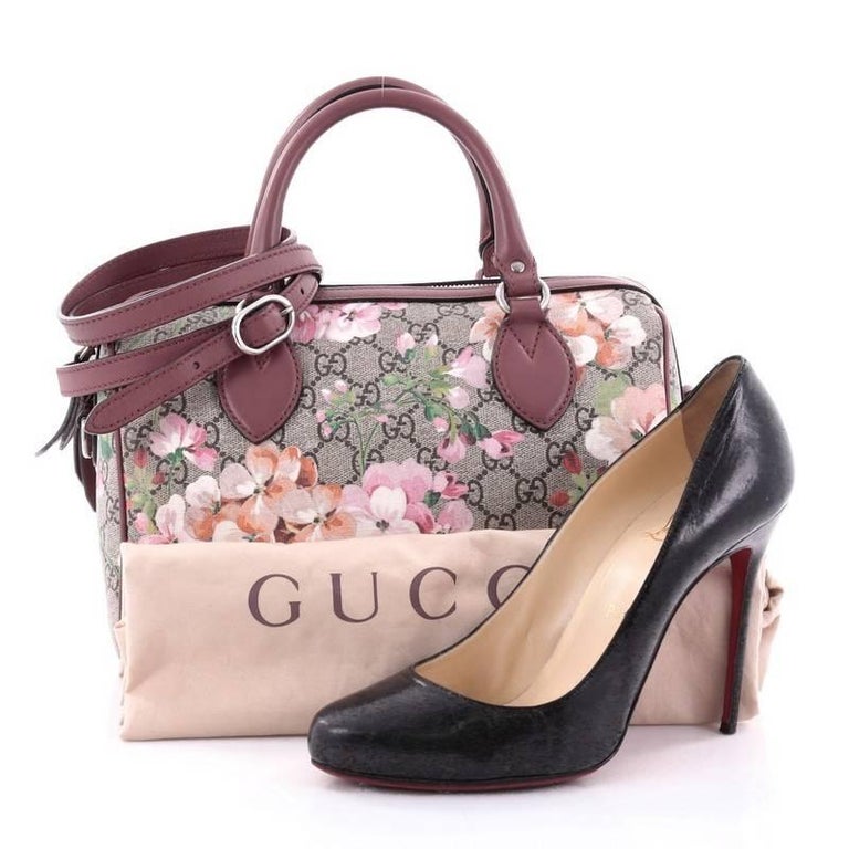 Gucci Boston Small Blooms Top Handle Signature Blue Gg Coated