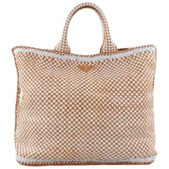 Prada Open Tote Madras Woven Leather Large