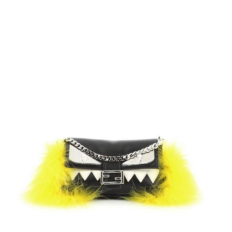 Fendi Monster Baguette Leather and Fur Micro In Good Condition In NY, NY