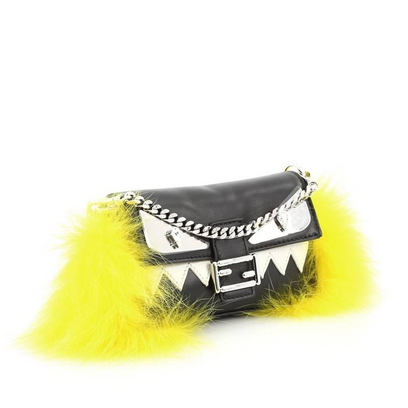 Women's Fendi Monster Baguette Leather and Fur Micro