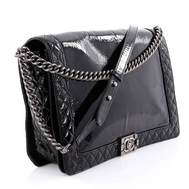 Chanel Reverso Boy Flap Bag Patent Large In Good Condition In NY, NY