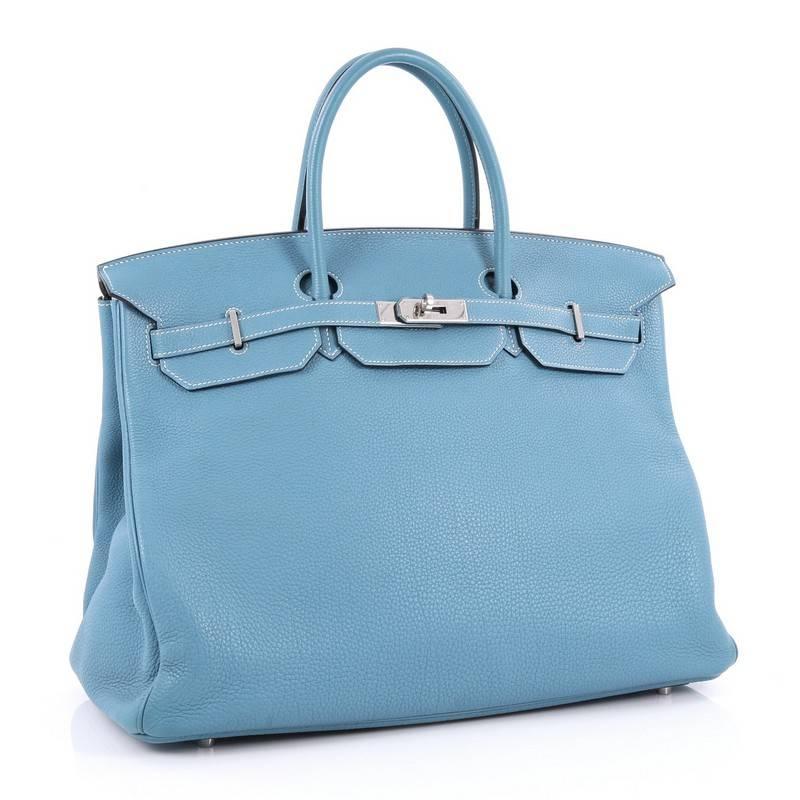Hermes Birkin Handbag Blue Togo with Palladium Hardware 40 In Good Condition In NY, NY