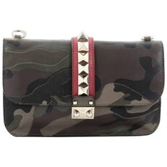 Valentino Glam Lock Shoulder Bag Camo Leather and Canvas Medium