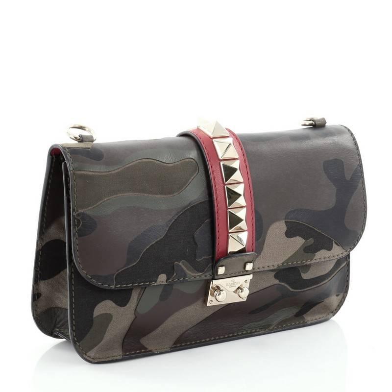 Valentino Glam Lock Shoulder Bag Camo Leather and Canvas Medium In Good Condition In NY, NY