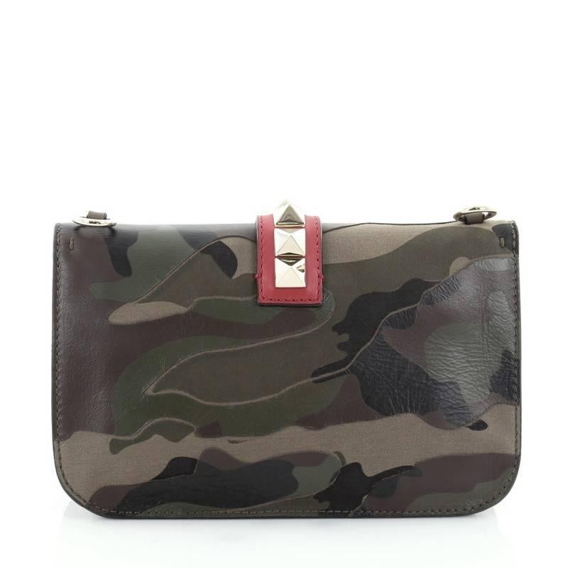 Women's Valentino Glam Lock Shoulder Bag Camo Leather and Canvas Medium
