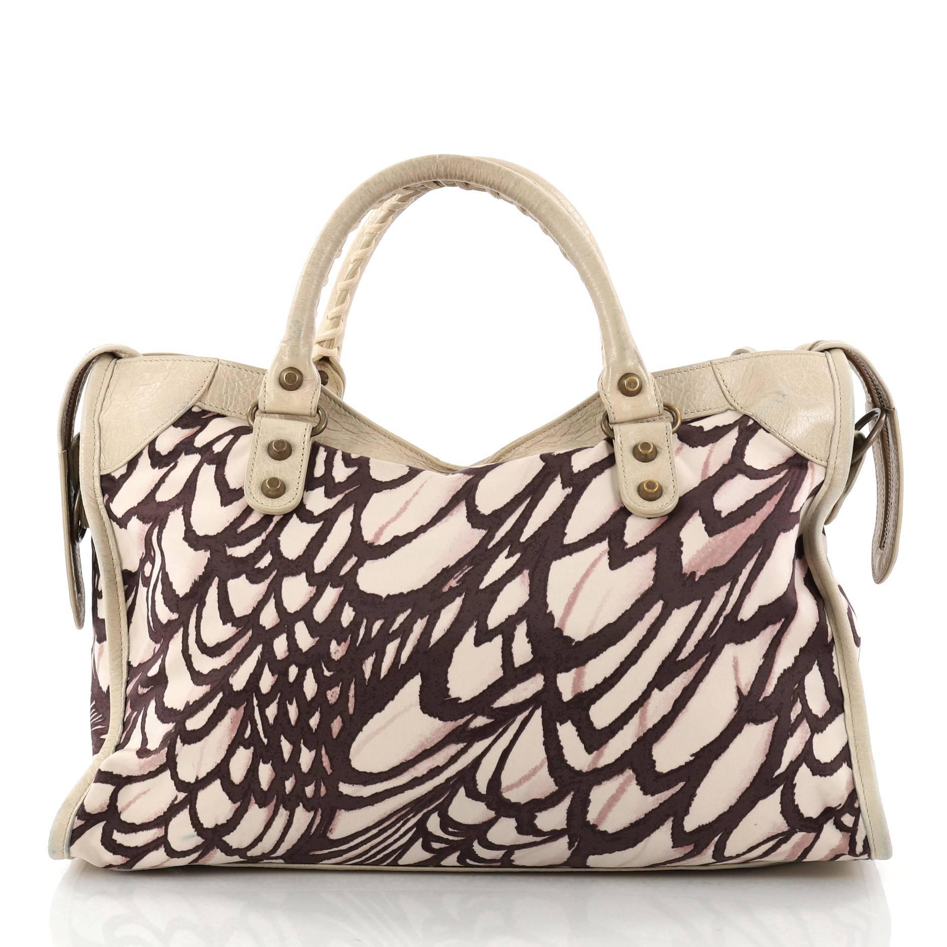 Women's Balenciaga City Classic Studs Handbag Printed Nylon and Leather Medium