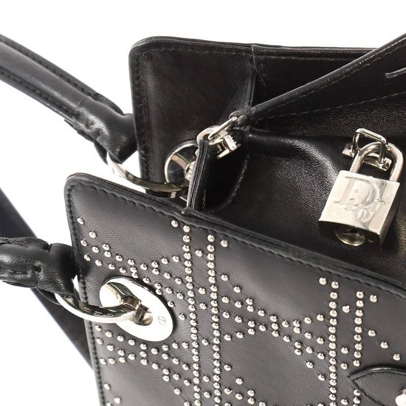Christian Dior East West Lady Dior Handbag Cannage Studded Leather Small In Good Condition In NY, NY