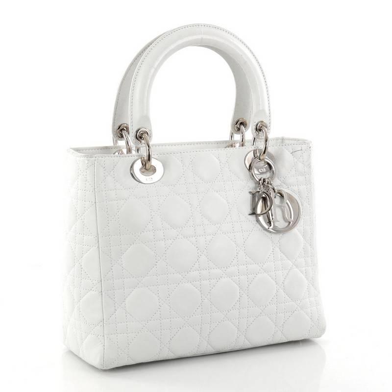 Christian Dior Lady Dior Handbag Cannage Quilt Lambskin Medium In Fair Condition In NY, NY