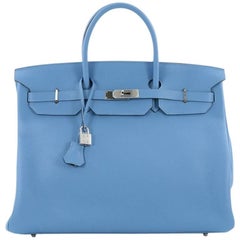 Hermes Birkin Handbag Blue Hydra Clemence with Palladium Hardware 40