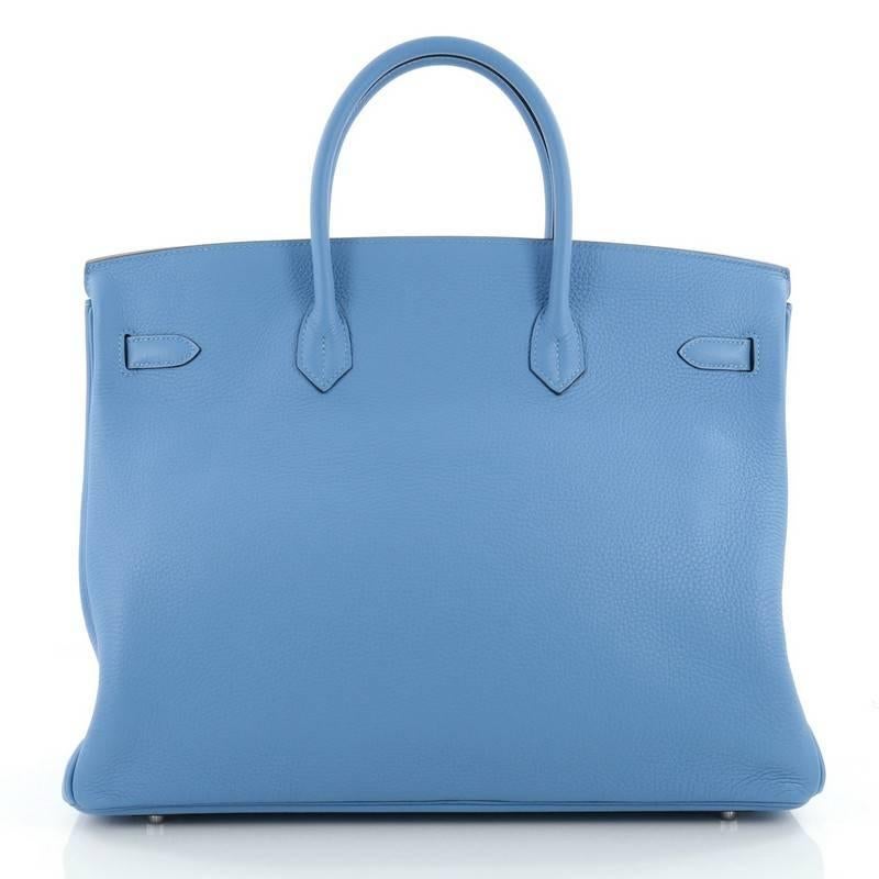 Women's Hermes Birkin Handbag Blue Hydra Clemence with Palladium Hardware 40
