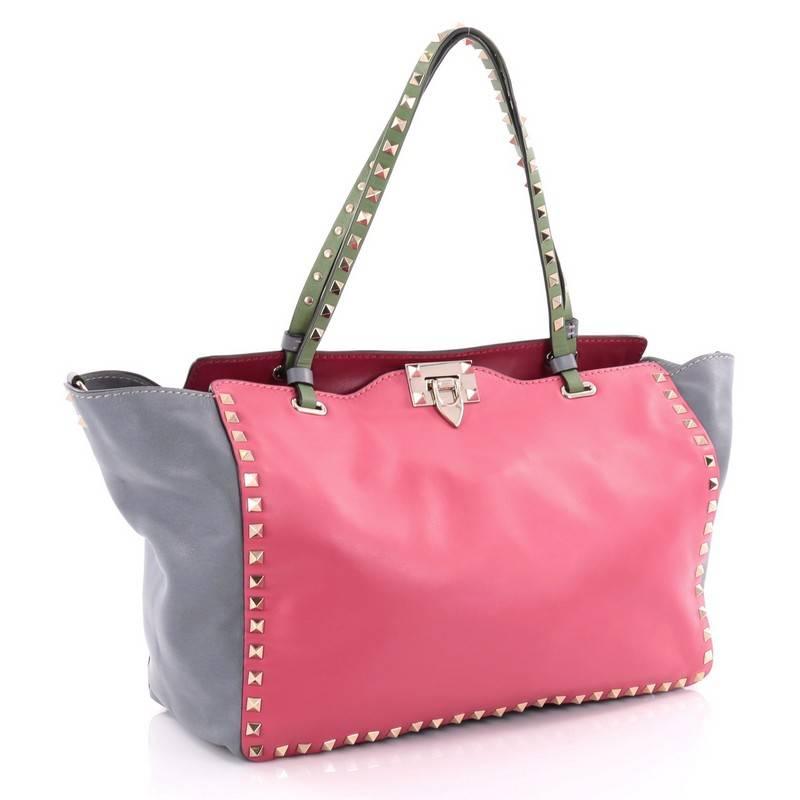 Valentino Colorblock Rockstud Tote Soft Leather Medium In Good Condition In NY, NY