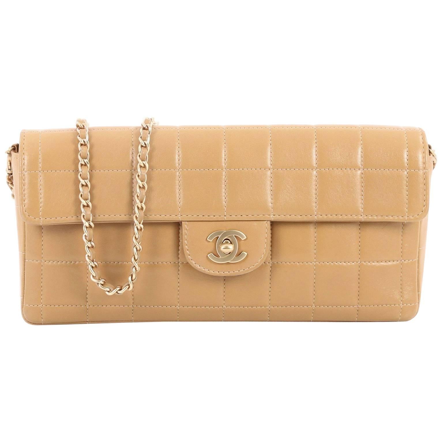 Chanel Chocolate Bar Flap Bag Quilted Lambskin East West at 1stDibs