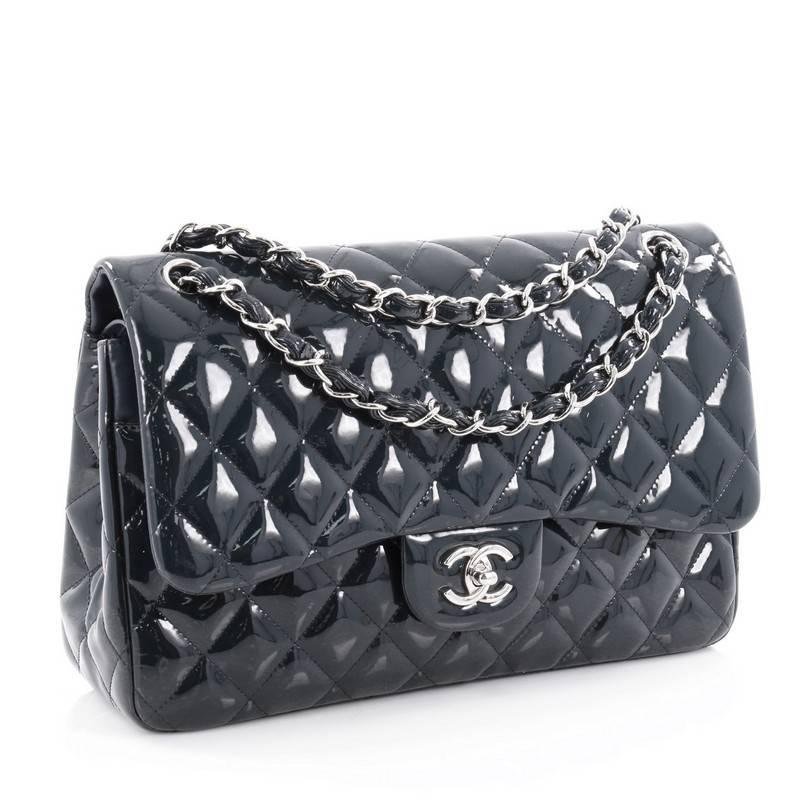 Chanel Classic Quilted Patent Jumbo Double Flap Bag  In Good Condition In NY, NY