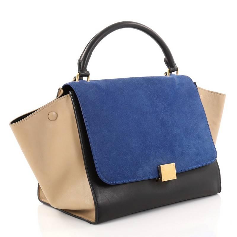 Celine Tricolor Trapeze Handbag Suede Medium In Good Condition In NY, NY