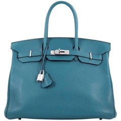 Hermes Birkin Handbag Bicolor Clemence with Palladium Hardware 35