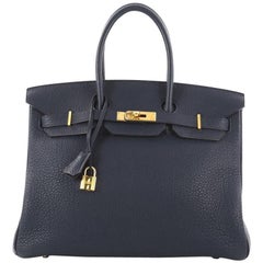 Hermes Birkin Handbag Blue Saphir Fjord with Gold Hardware 35