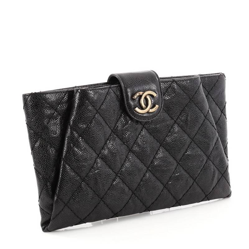 Chanel Coco Pleats Clutch Quilted Glazed Caviar In Good Condition In NY, NY