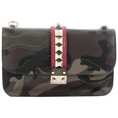 Valentino Glam Lock Shoulder Bag Camo Leather and Canvas Medium