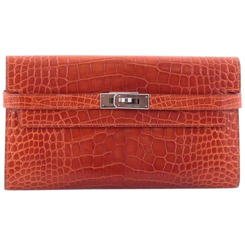 Hermes Kelly Shiny Long Alligator Wallet 