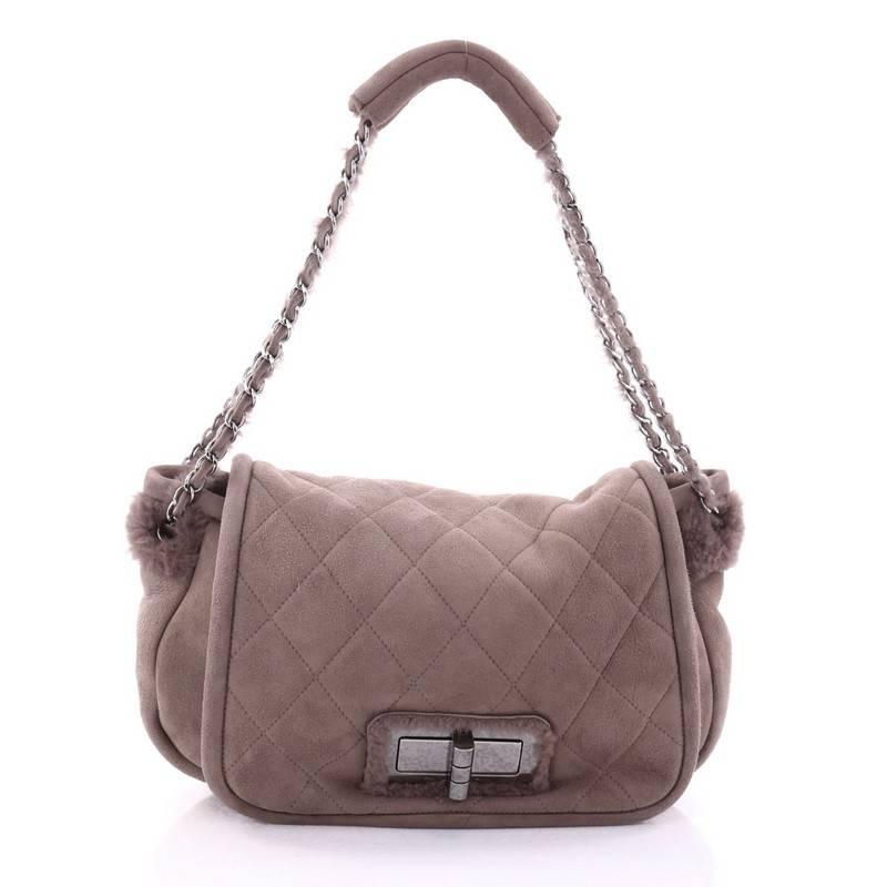 Gray Chanel Reissue Flap Bag Quilted Suede and Shearling Small