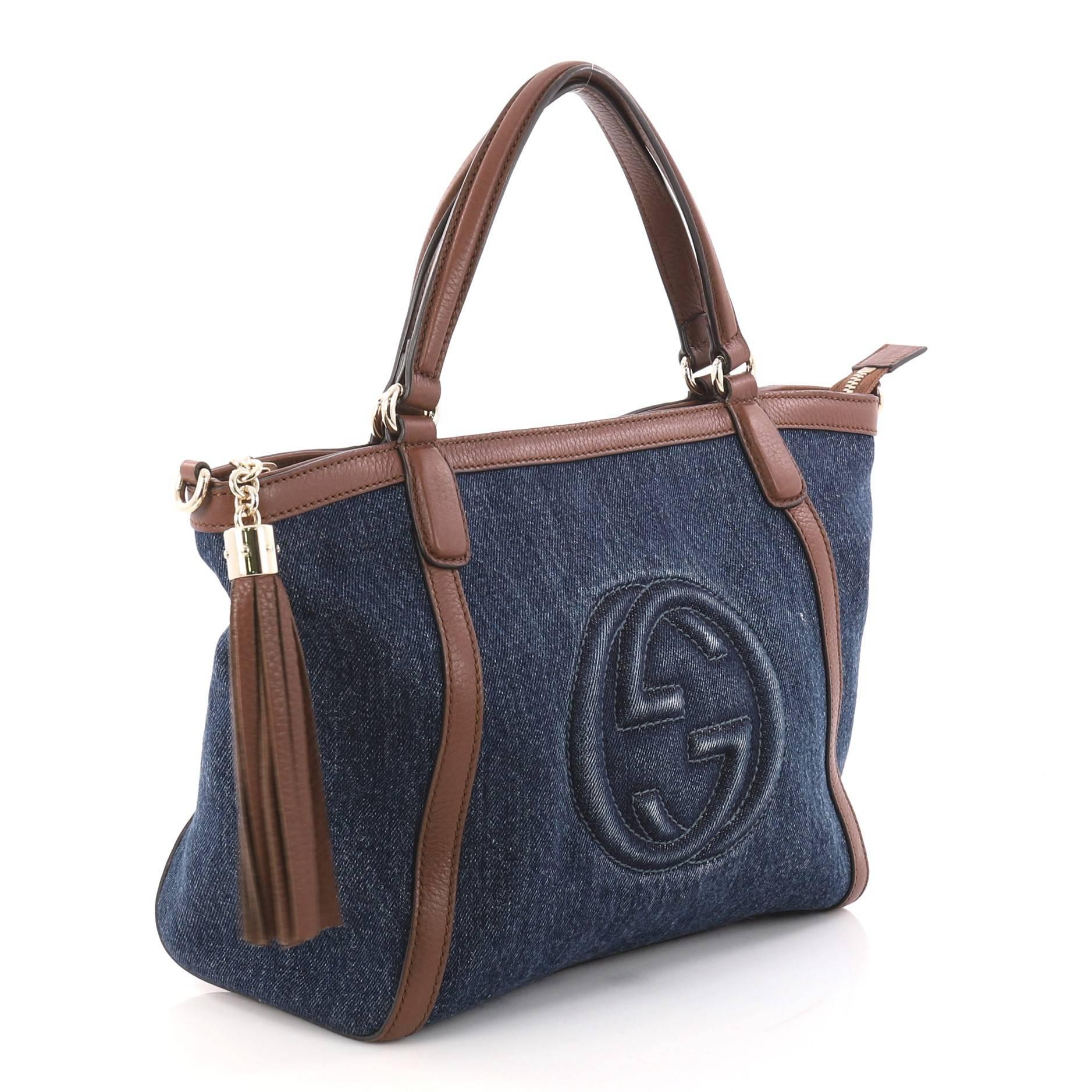 Gucci Soho Convertible Top Handle Bag Denim Small In Good Condition In NY, NY