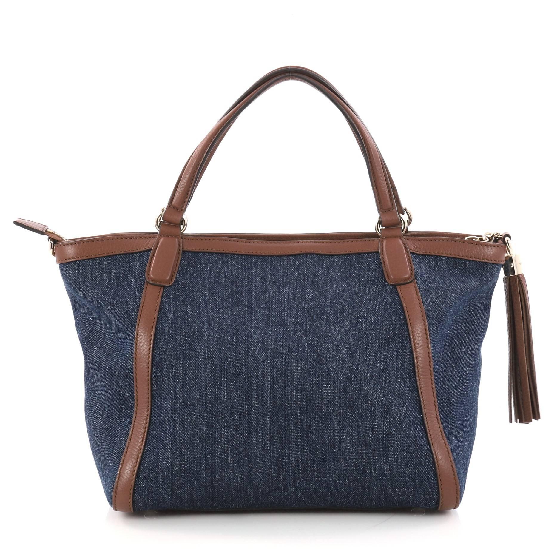 Women's Gucci Soho Convertible Top Handle Bag Denim Small