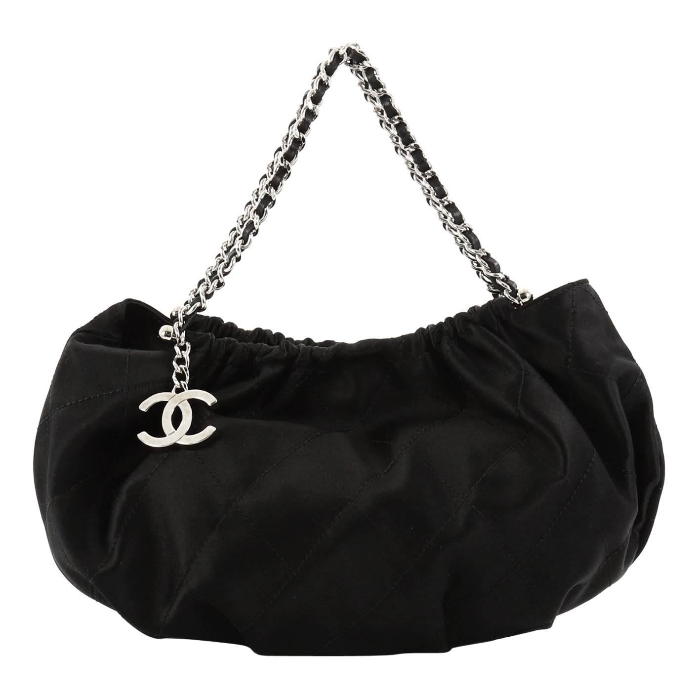 Chanel CC Charm Shoulder Bag Quilted Satin Mini