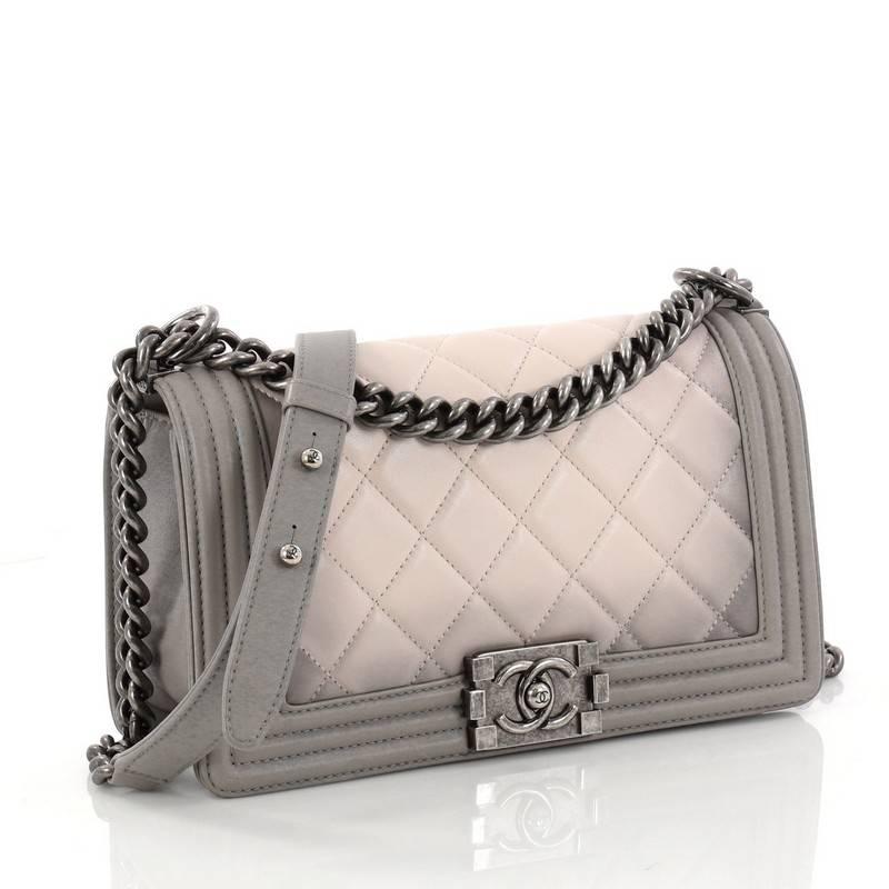 Chanel Boy Flap Bag Quilted Ombre Calfskin Old Medium In Good Condition In NY, NY