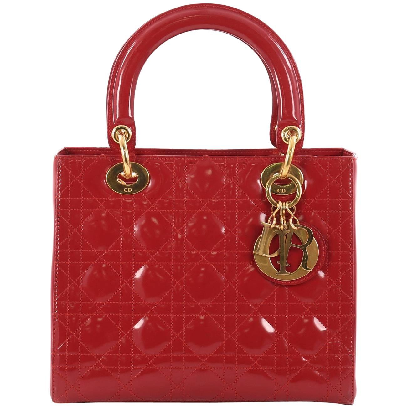 Christian Dior Lady Dior Handbag Cannage Quilt Patent Medium