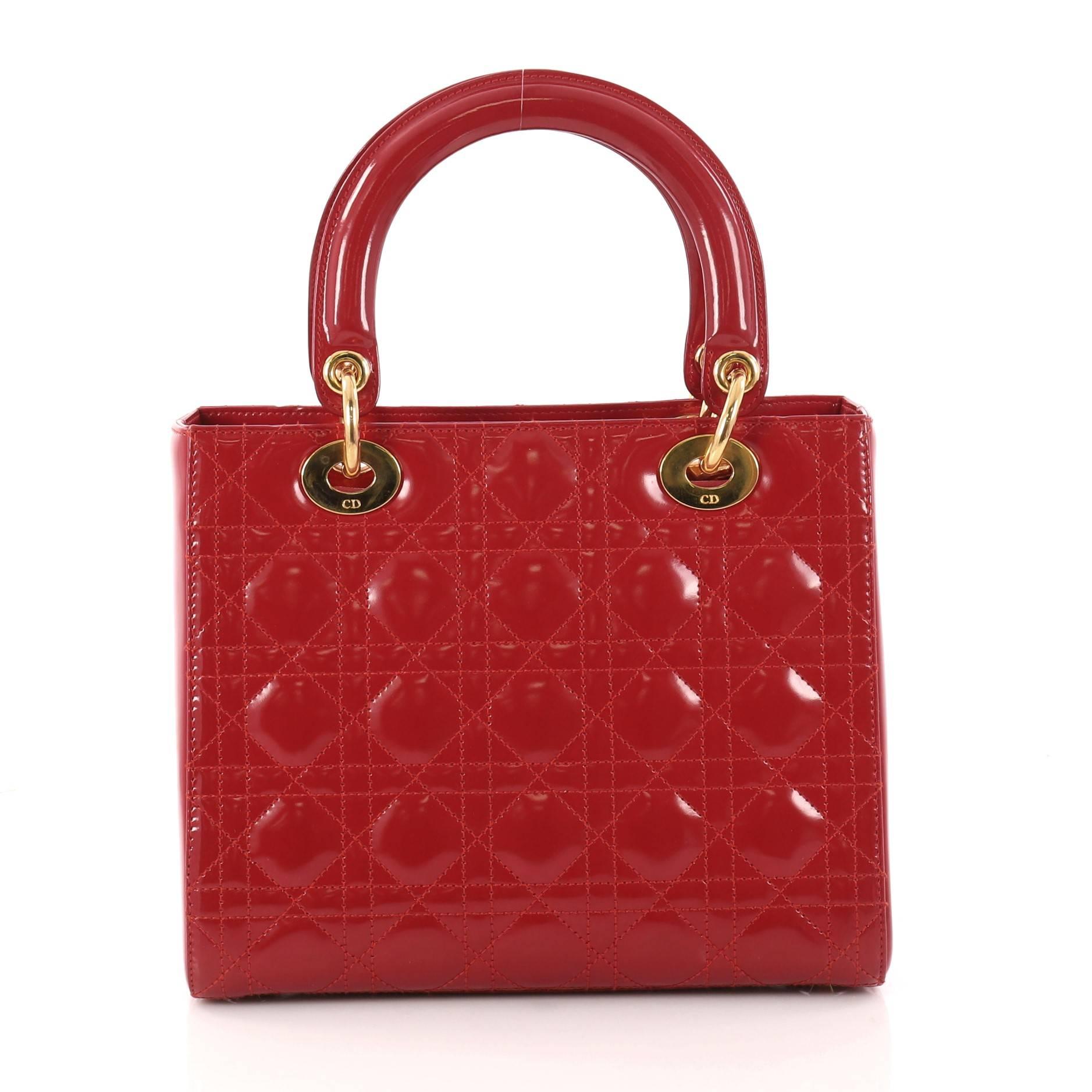 Women's Christian Dior Lady Dior Handbag Cannage Quilt Patent Medium