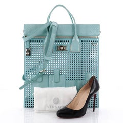 Versace Front Pocket Convertible Tote Perforated Patent and Snakeskin Lar