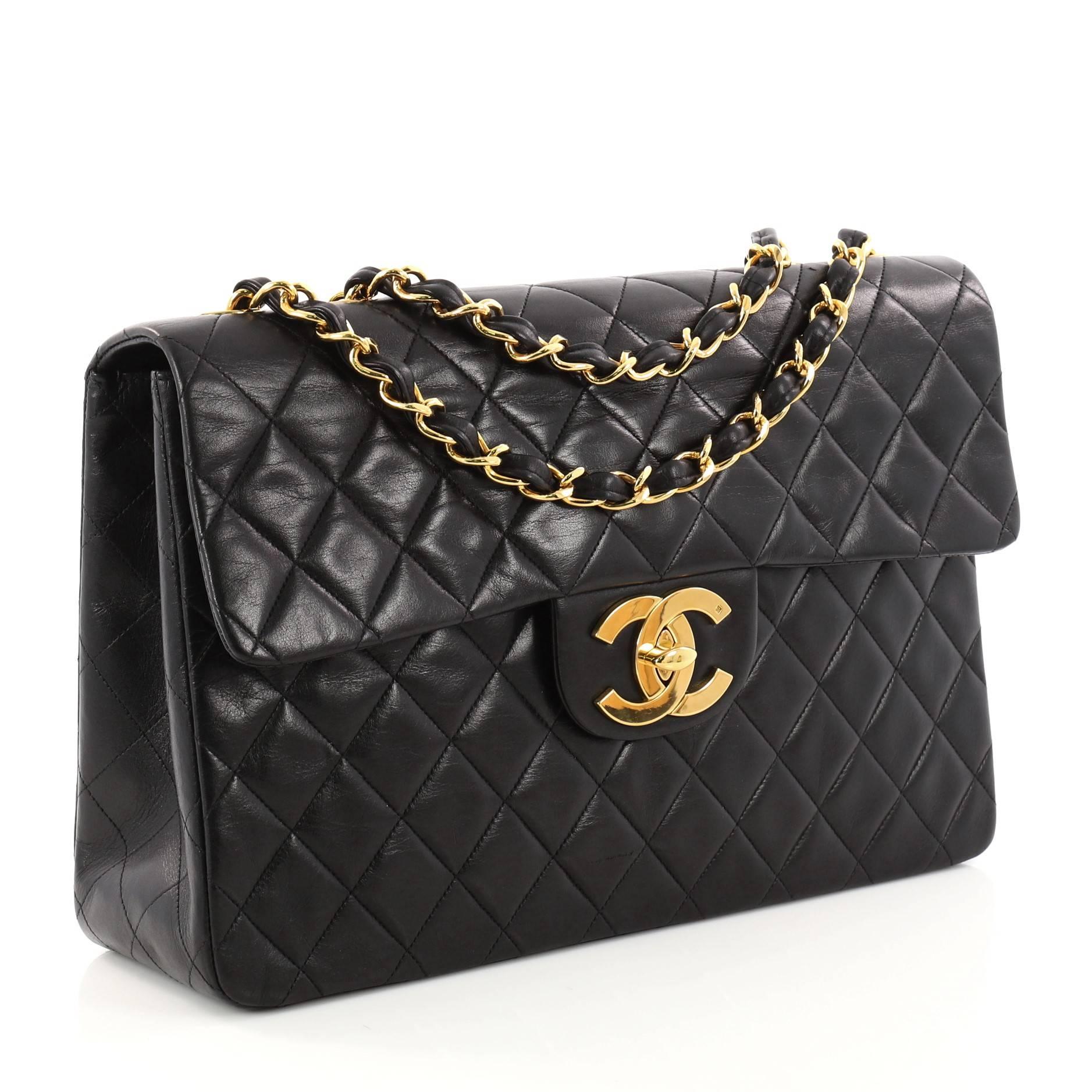 Chanel Vintage Classic Single Flap Bag Quilted Lambskin Maxi In Excellent Condition In NY, NY