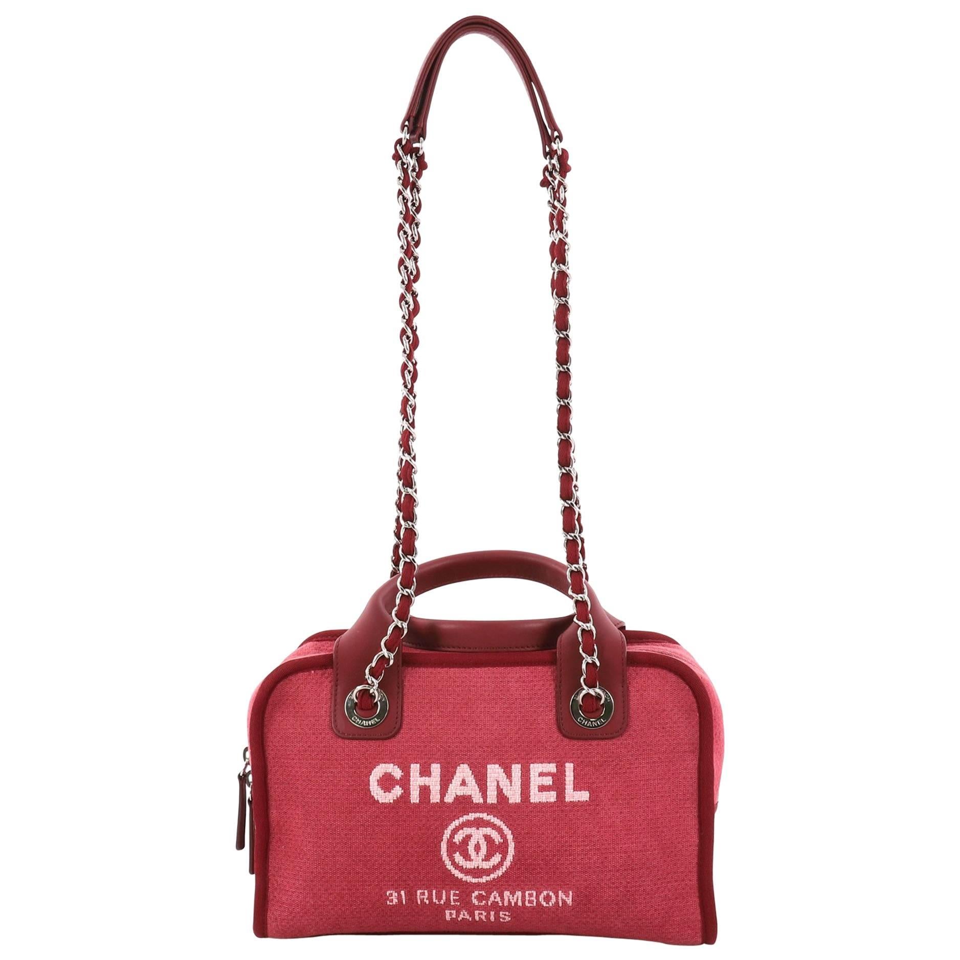 Chanel Deauville Bowling Bag Canvas Small at 1stDibs  chanel small bowling  bag, chanel c22 bag, chanel canvas bowling bag