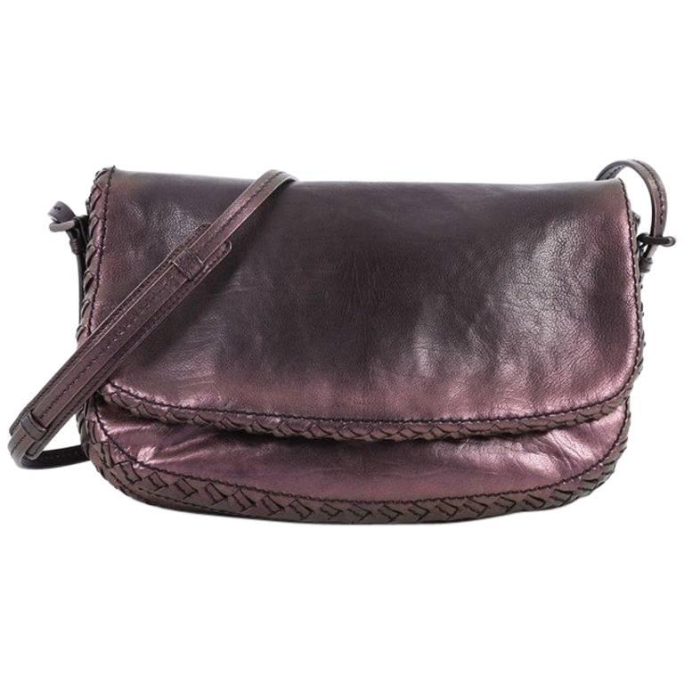 Bottega Veneta Flap Messenger Bag Iridescent Leather with Intrecciato Detail