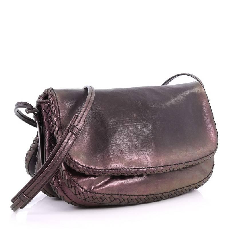 Bottega Veneta Flap Messenger Bag Iridescent Leather with Intrecciato Detail In Good Condition In NY, NY