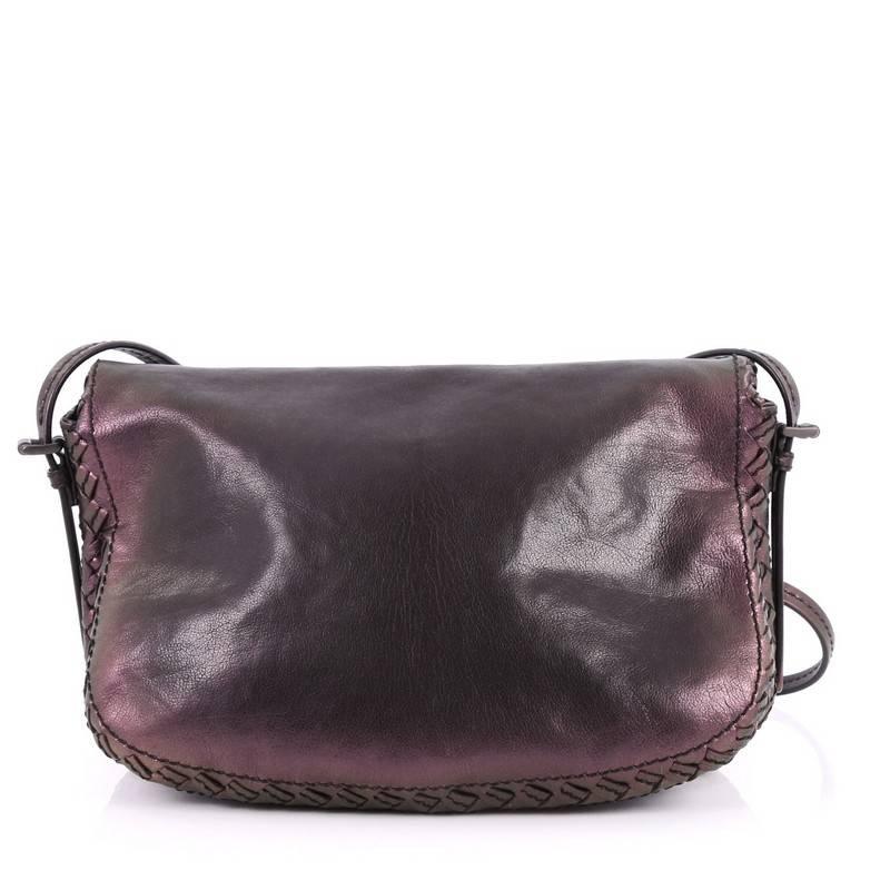Women's Bottega Veneta Flap Messenger Bag Iridescent Leather with Intrecciato Detail