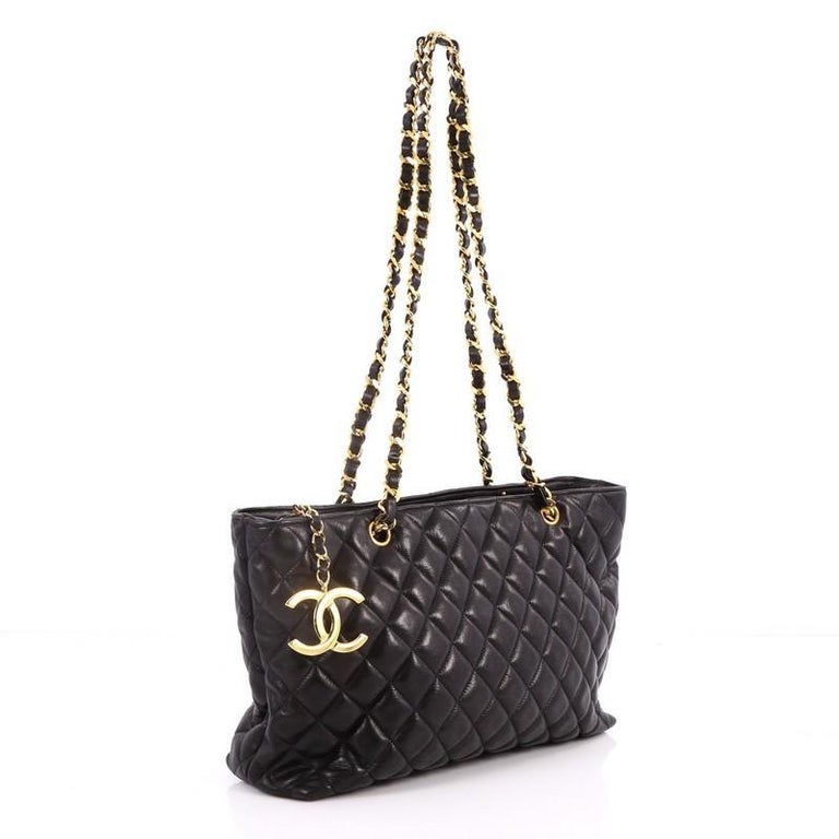 Chanel Grey Quilted Caviar Leather CC Charm Chain Tote Chanel