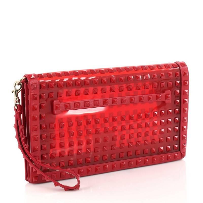Valentino Rockstud Flap Clutch Studded PVC with Leather In Good Condition In NY, NY