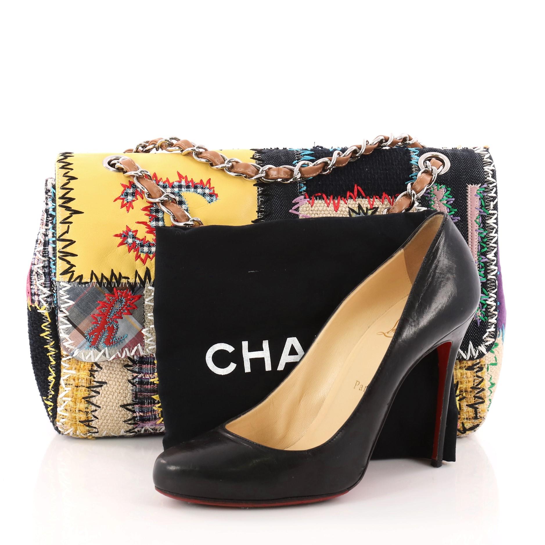This authentic Chanel Flap Bag Multicolor Patchwork Jumbo is one of the most-sought-after bags beloved by fashionistas. Excellently crafted in a stand-out multicolor patchwork design, this funky take on Chanel's traditional classic flap bag features