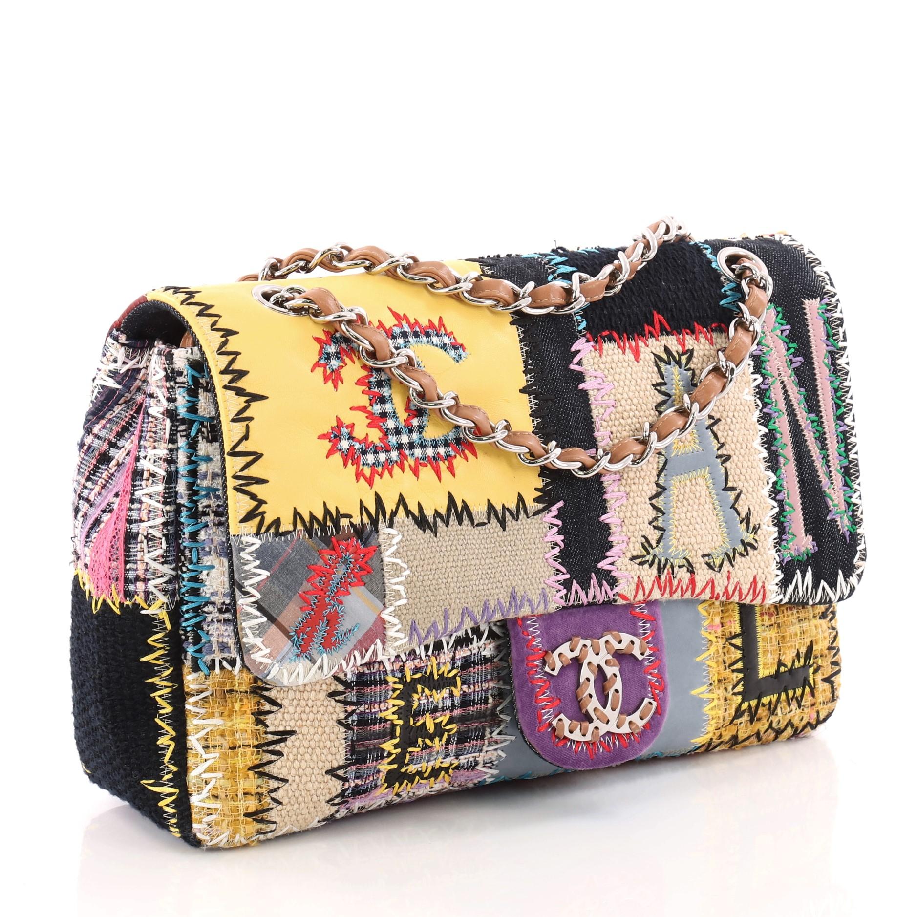 Beige Chanel Flap Bag Multicolor Patchwork Jumbo